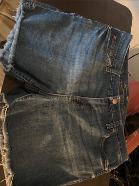 Seven7 Dark Blue Frayed Hem Denim Shorts